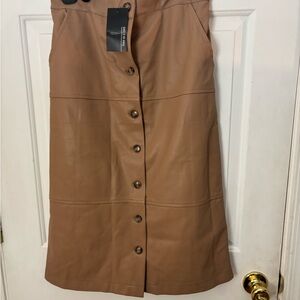 Chic Tan Button-Front Midi Skirt